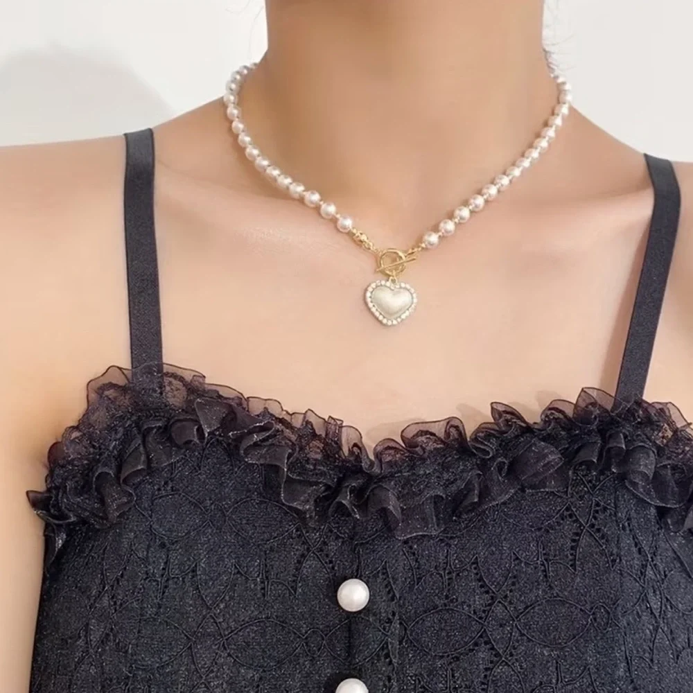 NEW Elegant Pearl Heart Necklace. Trendy Romantic Necklace. Holiday Gift 💝 - Picture 7 of 8